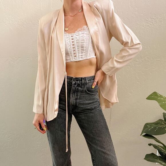 Vintage 90's Satin Wrap Blush Pink Longline Blazer Jacket - Picture 4 of 7